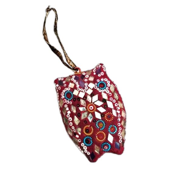 Handmade Mosaic Owl Ornament, Colorful Folk Art Hanging Decor - Picture 2 of 2